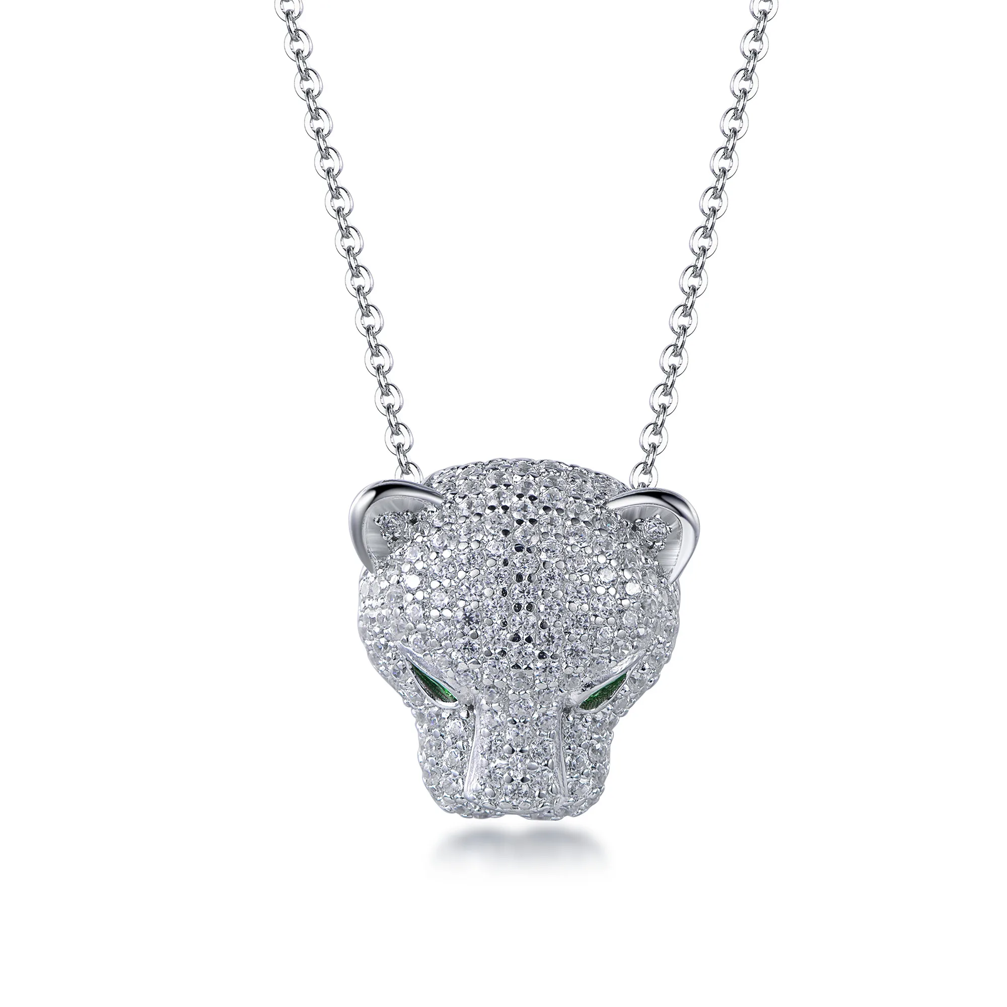 Gold Plated Sterling Silver Cubic Zirconia Leopard Head Pendant Necklace Wholesale Women Men Hip Hop Panthers Necklace Jewelry