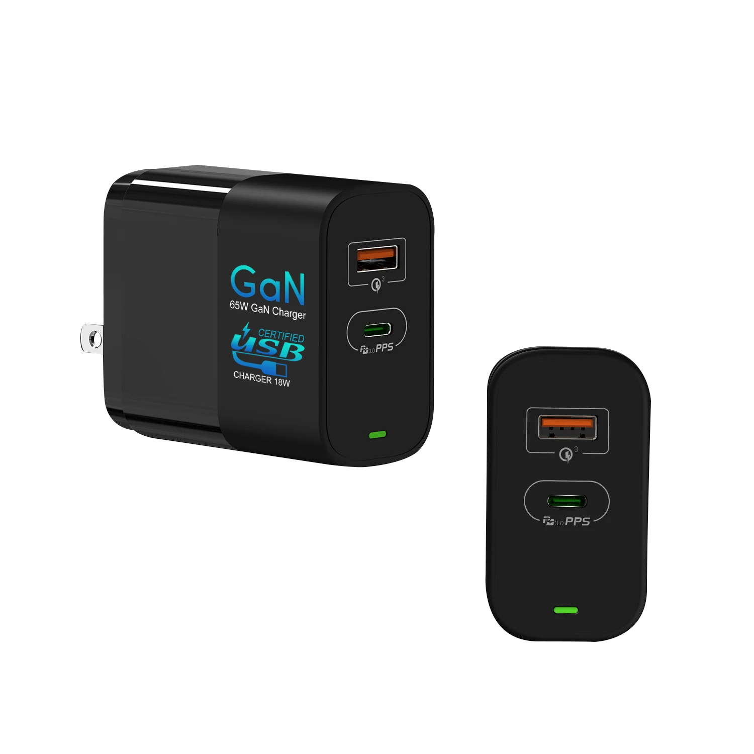 Настенное зарядное устройство USB C 65 Вт, быстрое зарядное устройство PD QC 3,0 с двумя портами для путешествий с портами USB и Type-C для портативных ПК и мобильных телефонов