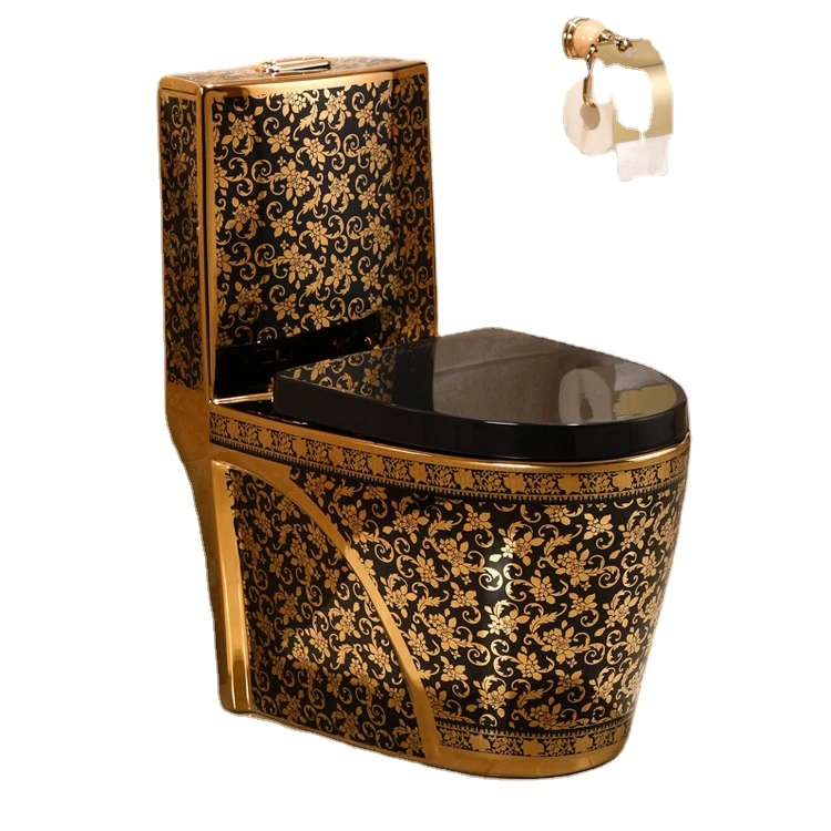Inodoro western porcelain pedestal basin sets Sanitary Ware European Style Bathroom Wc One Piece Gold Plated Plating Toilets