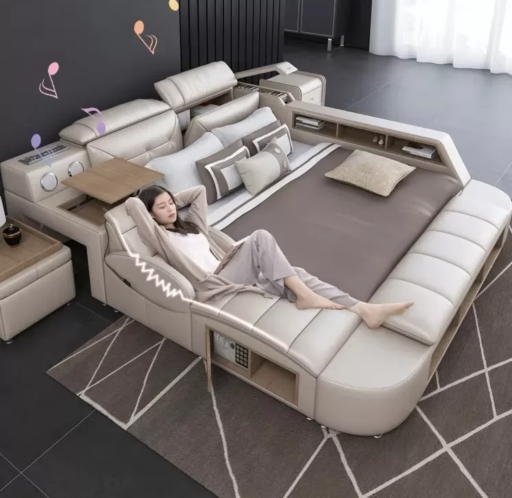 Creative with Computer Desk Bedroom Bed Multifunctional Large Storage Space Bed with Massage Chair Safe Bed