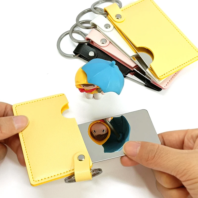 Wholesales Hand Held Cosmetic Stainless Steel Leather portable card compact pocket mirror foldable with heat welding finishing