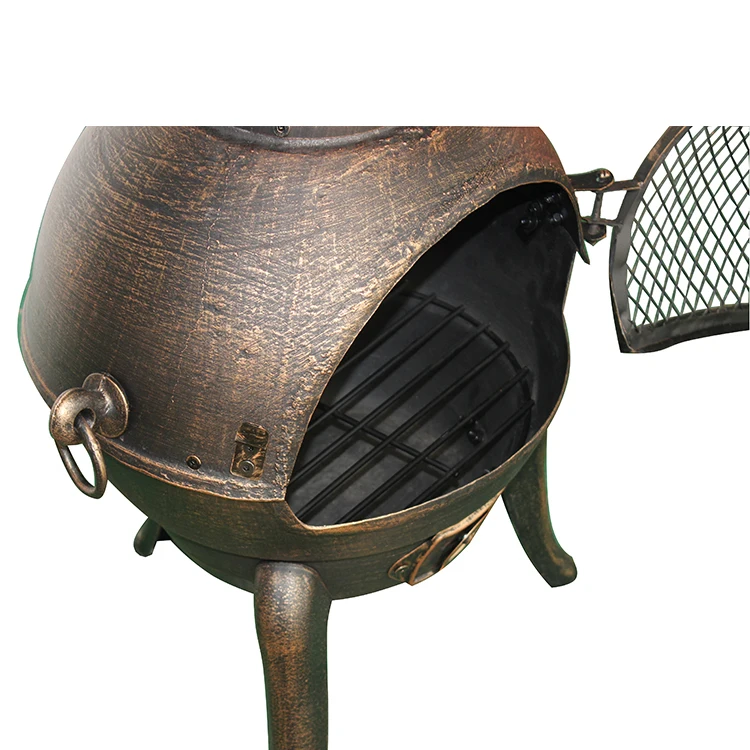 Garden classical charcoal iron chimeneas with steel flue