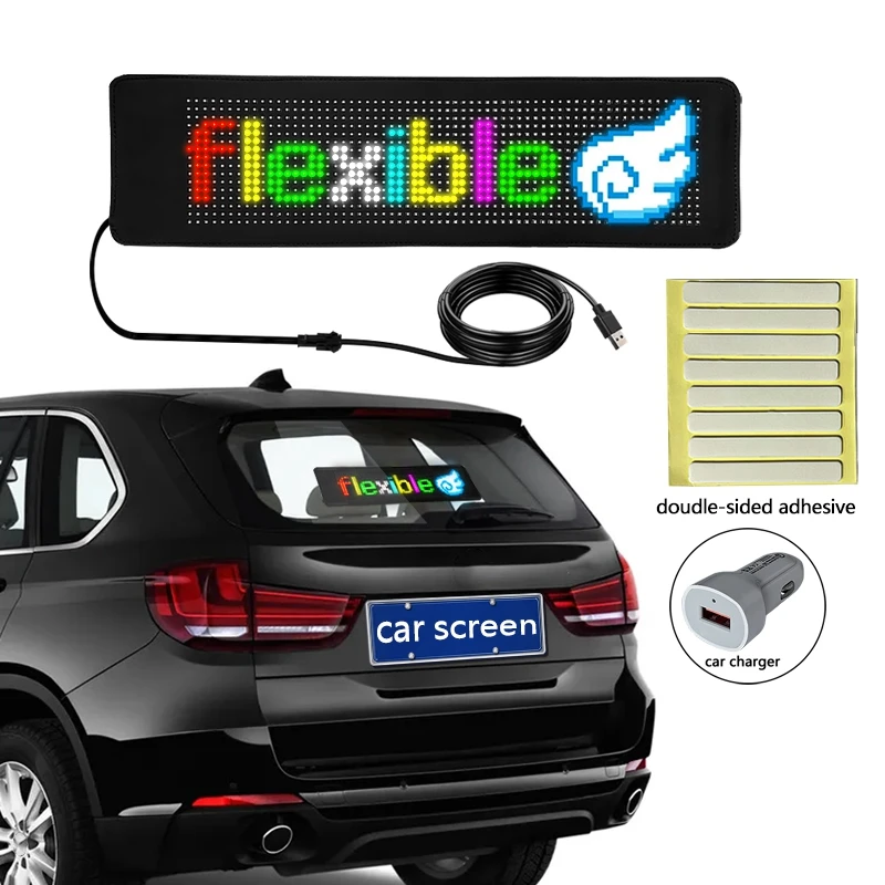 P5 16*64Pixels Flexible LED Display Panel Car LED Sign APP Control RGB Screen Led Soft Billboard for Car, Bar, KTV