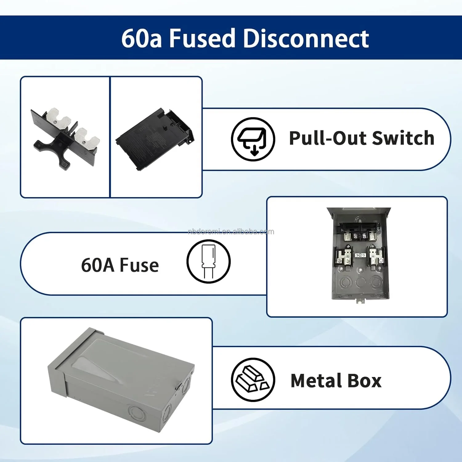 60 Amp Fuse 120/240VAC AC Disconnect Box Outdoor Waterproof Disconnect Metal Box Pull Out Switch for Commercial Air Conditioning