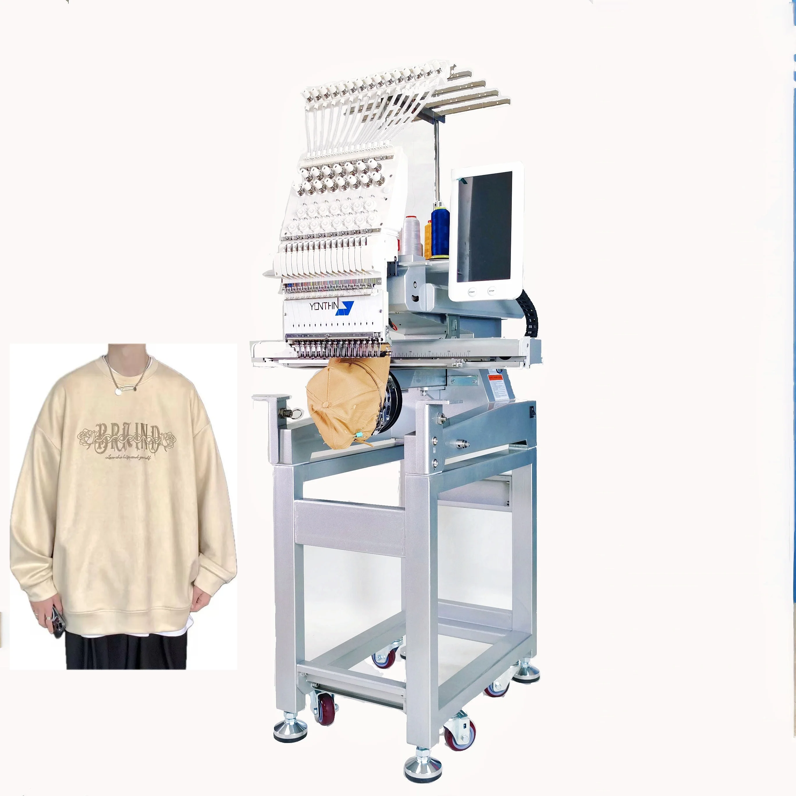 Top quality original new 15 color single head embroidery machine 3D cap t-shirt computer embroidery machine with FREE SHIPPING