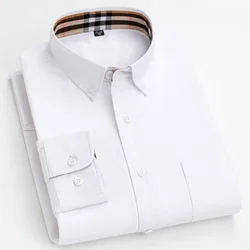 Stock 100% cotton carbon Oxford collar contrast Plaid Long Sleeve Shirt