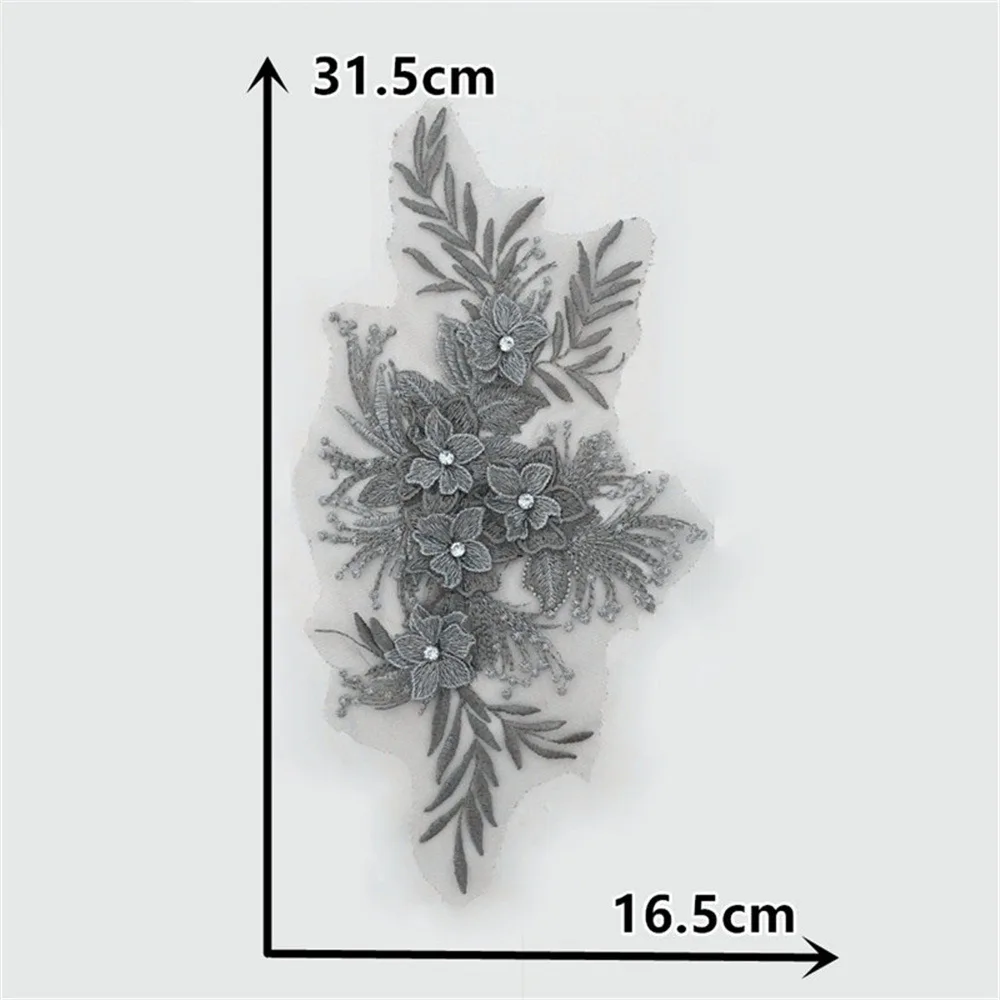 High Quality Rhinestone 3D Flower Embroidery DIY Mesh Lace Collar Sewing Decorative Clothing Accessories