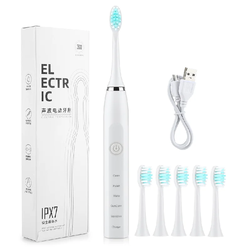 Availablewaterproof 6 Brush Cleaning Brush Usb Rechargeable Adults Kids Mechanical Toothbrush Sonic Electric Toothbrush