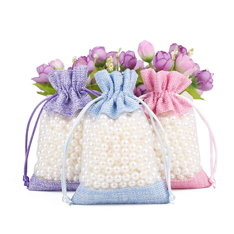17*23cm Jute Party Candy Favor Sack Linen Jute Drawstring Pouch Jewelry Gift Candy Bag
