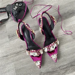 Rhinestone fashion 2022 new high heeled pointed bride wedding shoes women crystal stiletto sandals rope sandal