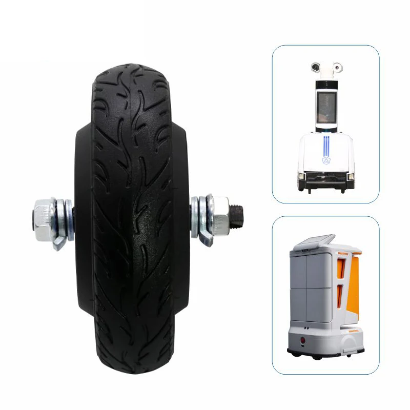 ZLTECH 6.5inch 24V-48V 250W 5N.m 400RPM 100kg load encoder brushless DC electric wheel hub motor with rubber tire for robot AGV