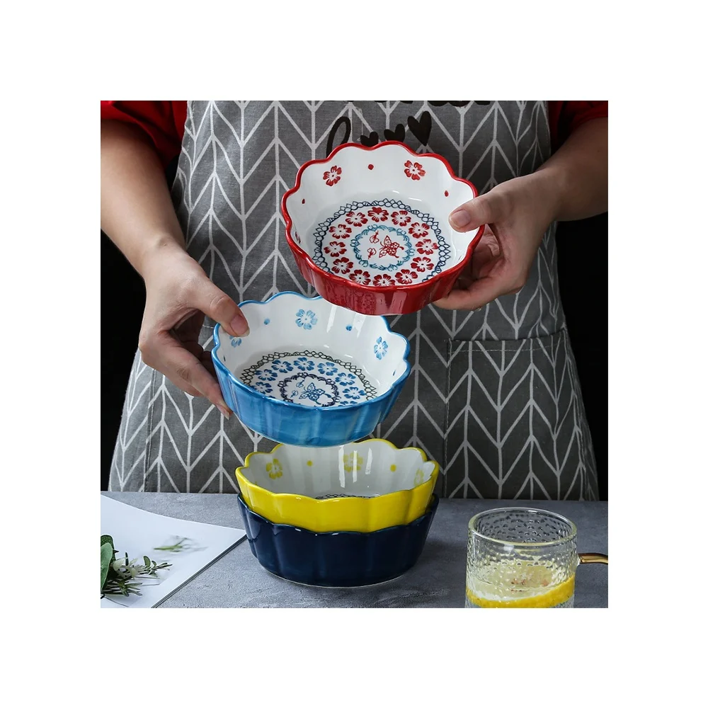 6 inch ceramic hand-painted plum blossom edge baking bowl creative household porcelain tableware Nordic salad dessert bowl