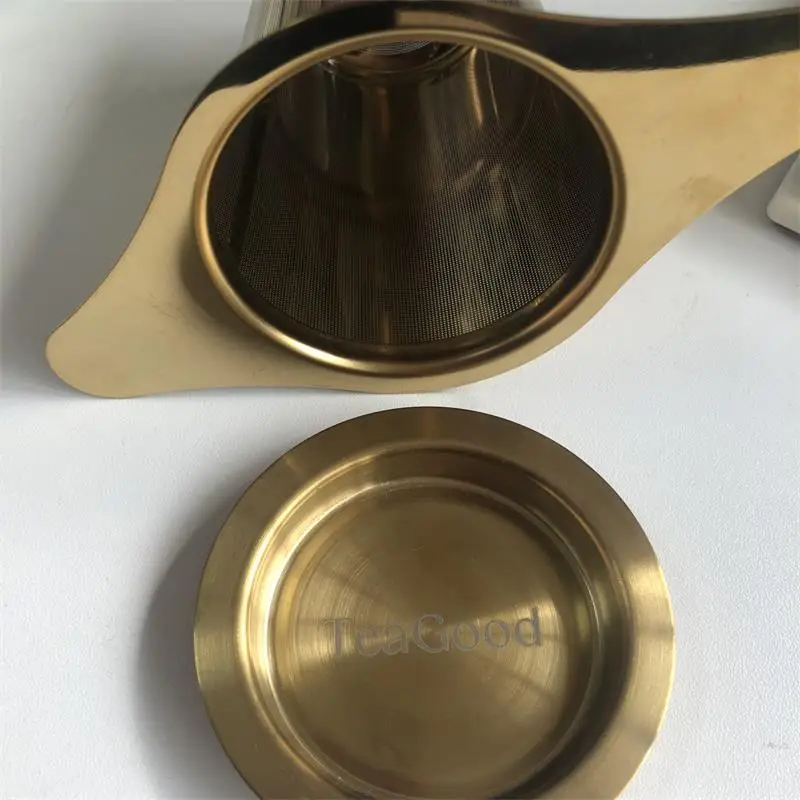 Double Handle Fine Mesh Loose Leaf Tea  Filter Strainer/ Reusable Loose Leaf Gold Tea Infuser Strainer With Logo