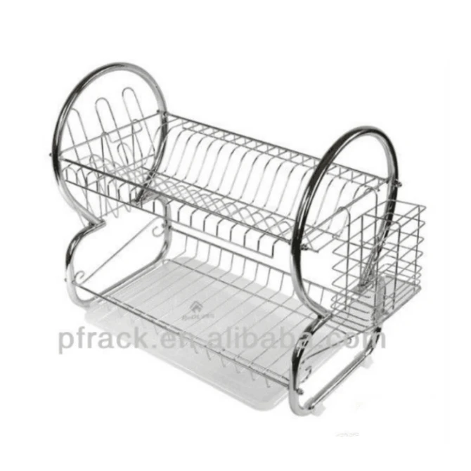 Factory sellable Kitchen Accessories Dish Rack Metal Wire Plate Rack 2-tier Dish Drying Rack With Utensil Holder