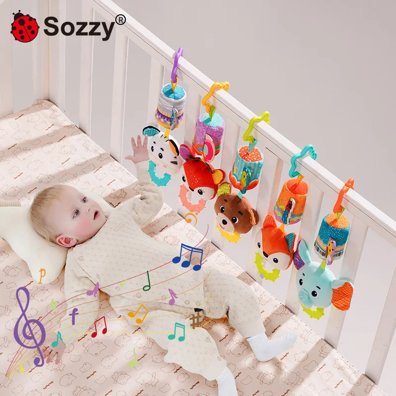 Custom Plush Animal Rattle Pull Musical Shaker Play Gym Plush Stuffed Animal Baby Rattle Baby hanging toy for Car seat Stroller