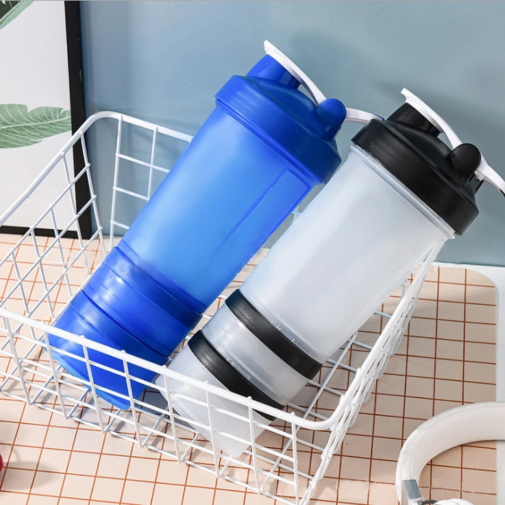 Wholesale 600ml plastic eco friendly protein shaker water bottle with pill container shaker bottle Custom Logo With Mixer Ball