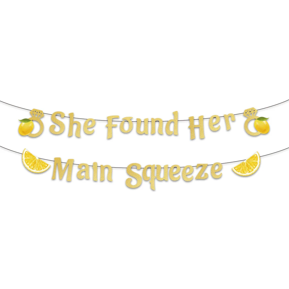 PAFU Bridal Shower Bachelorette Party Decoration Set She Found Her Main Squeeze Banner Lemon Tableware Paper Plate Cups Napkin