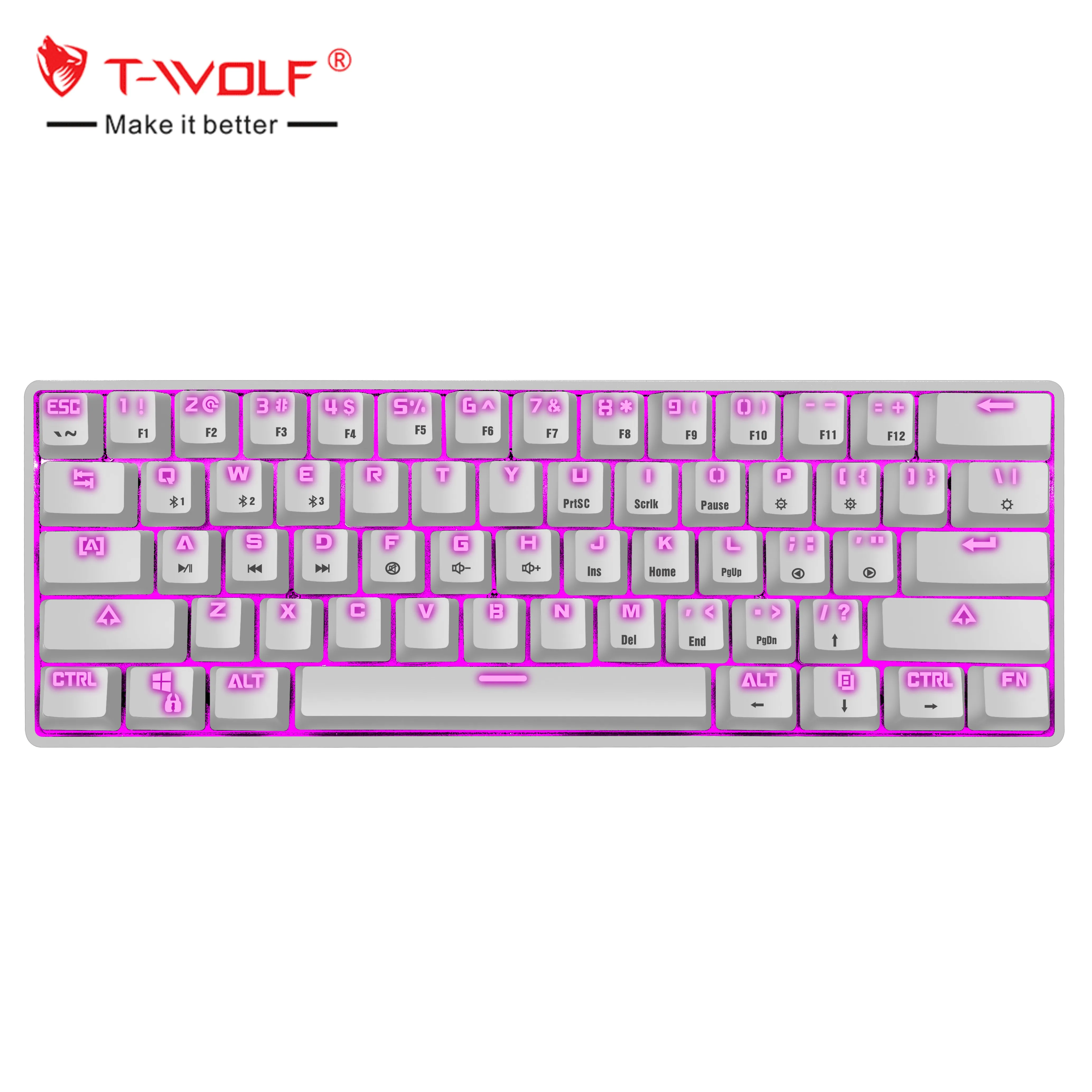 Wholesale Hot sale TWOLF T61 teclado 60% blue switch Spanish Russian language mini custom rgb mechanical gaming keyboard