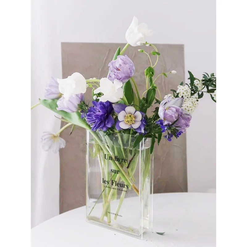 Clear Rectangular Acrylic Book Vase For Flower Artistic And Cultural Flavor Decorative Flower Holder Unique Aesthetic Room Decor