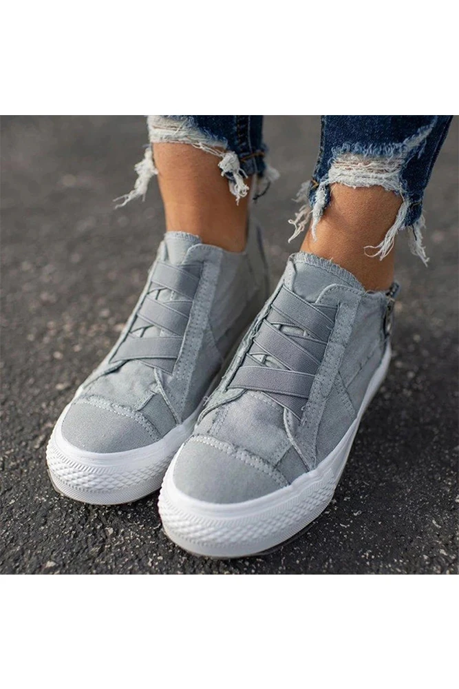 
2020 New Fashion Ready to Ship Wholesale Cheap Women Casual Fashion Canvas Flat Sneakers Shoes Zipper Side 