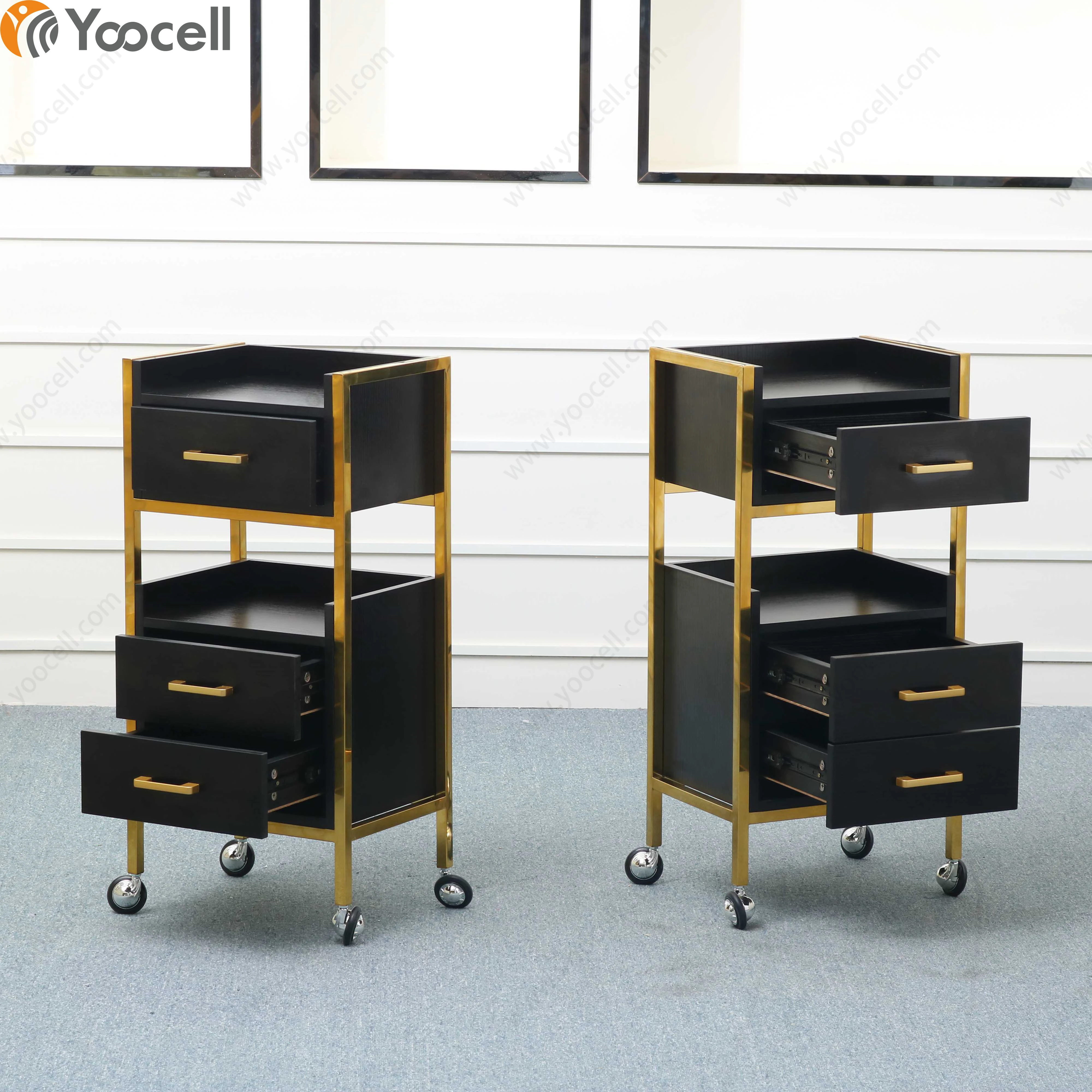 Yoocell прочная черно-Золотая закрывающаяся тележка для парикмахерской с колесами маникюрная роликовая тележка Парикмахерская для парикмахерской
