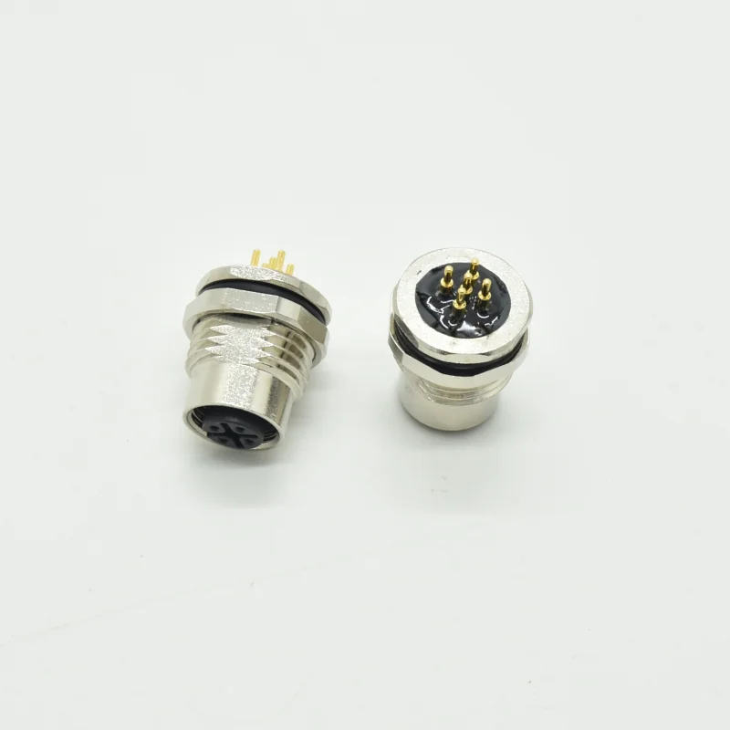 M12 A coding 5 pin front fastened connector M16x1.5 female PCB panel mount IP67 waterproof M12 connector