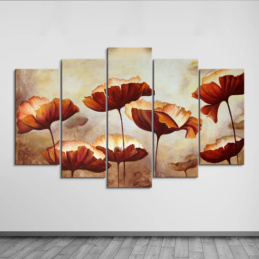 5 panels personalised custom split Lotus leaf painting canvas prints