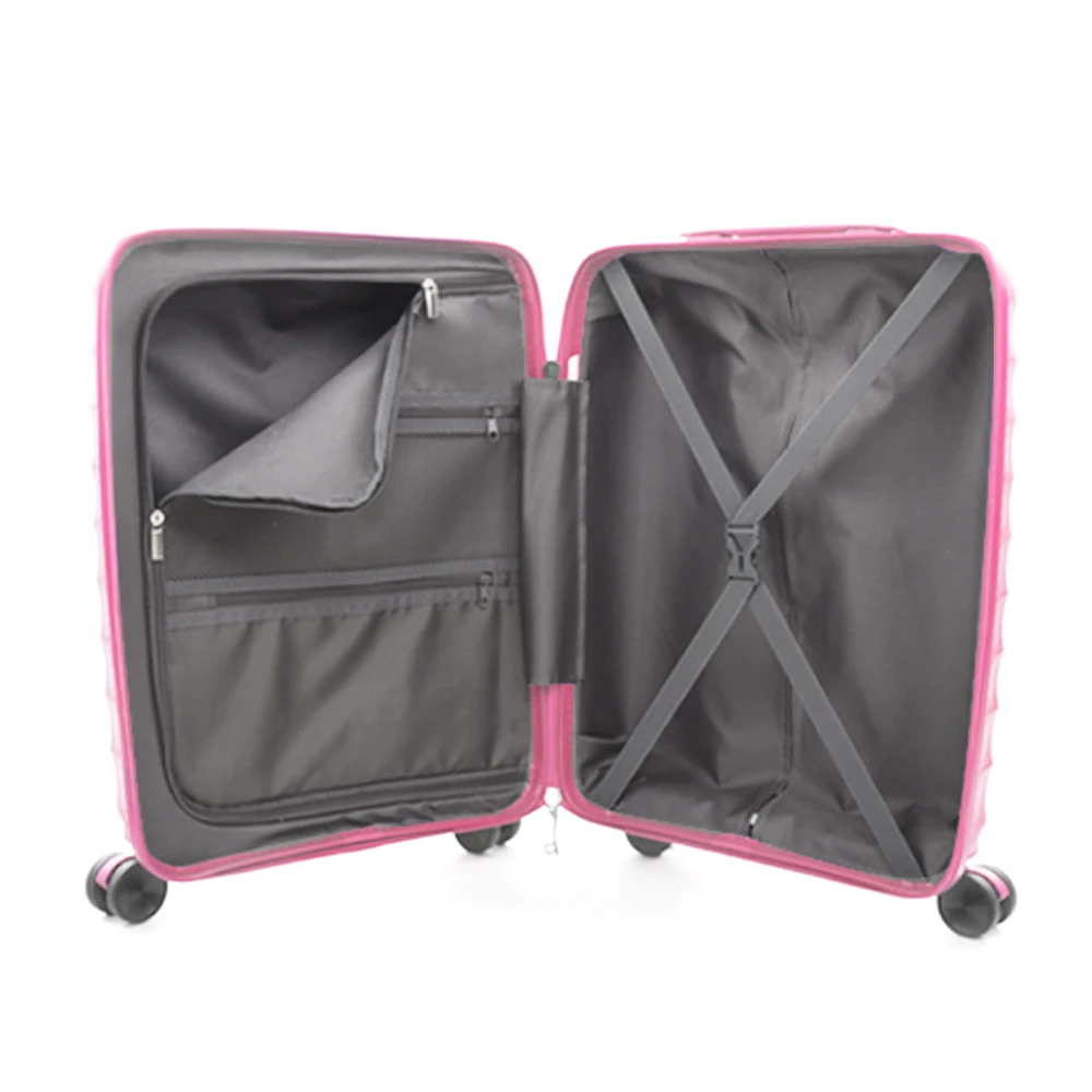 
Excellent PP material 3 piece luggage set pink suitcase with aluminum alloy trolley 