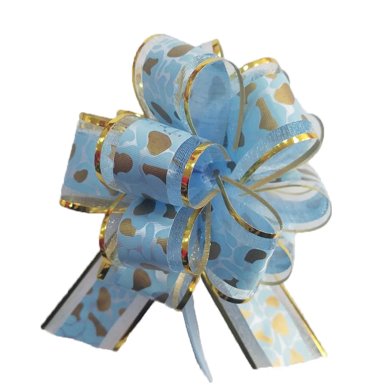 Оптовая продажа, лента из органзы с помпоном, Натяжной бант, ленточный бант для подарочной упаковки или украшения