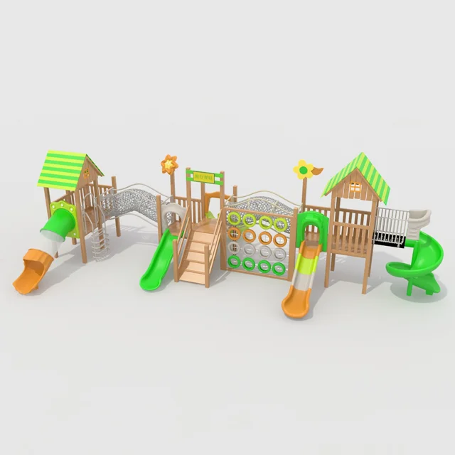 Popular Wood Kids Training Ninja Warrior Obstacle Outdoor Playground with Hanging Monkey Bars Slide combo Swing Rope Ladder