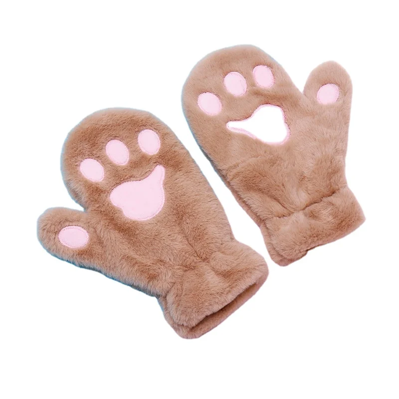 Теплые плюшевые Мультяшные Симпатичные кошачьи когти Женская Зимняя Студенческая сумка Плюшевые варежки на палец плюс бархатные утепленные варежки