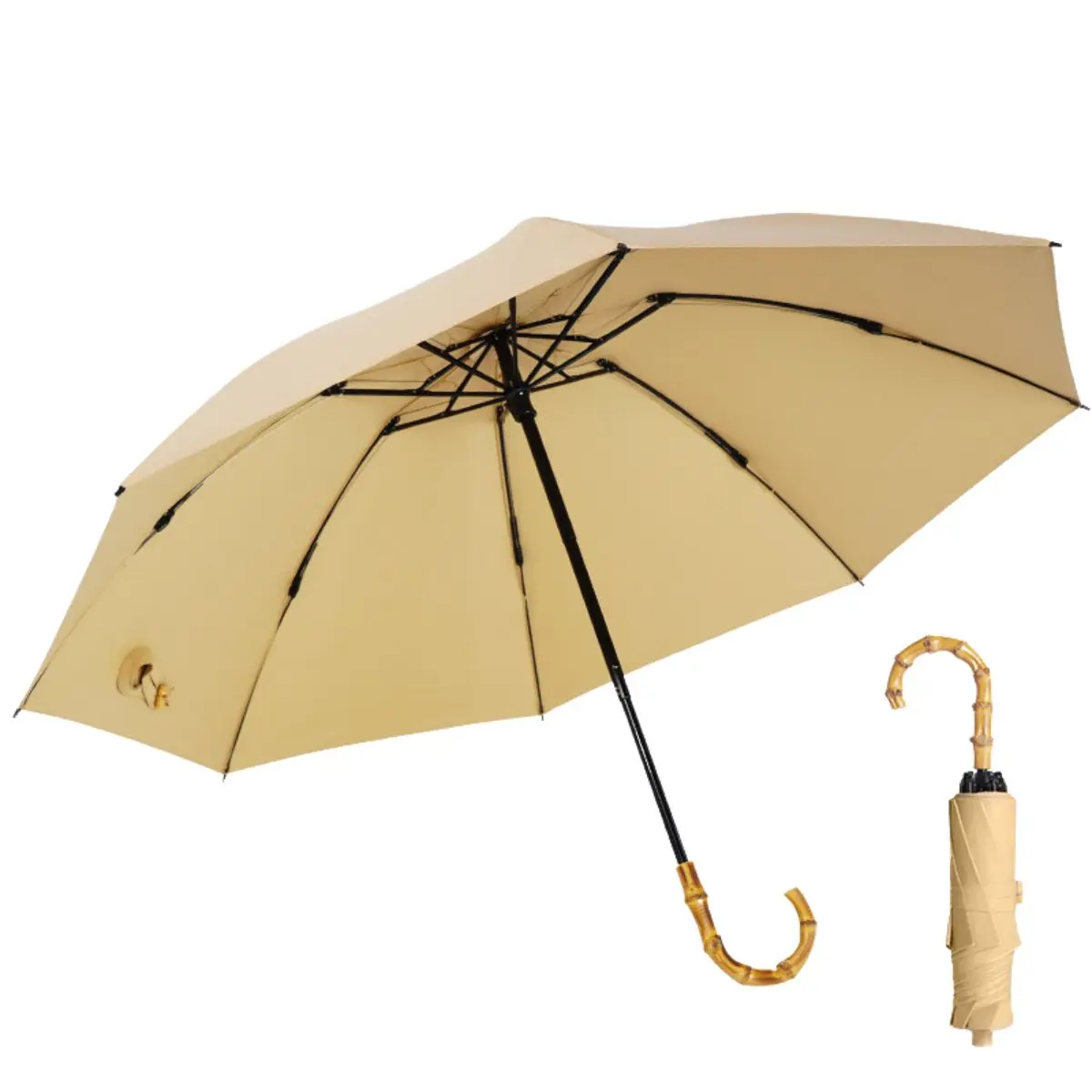 SUNDAY fiberglass frame bamboo  handle UV cutting sun protection custom folding umbrella