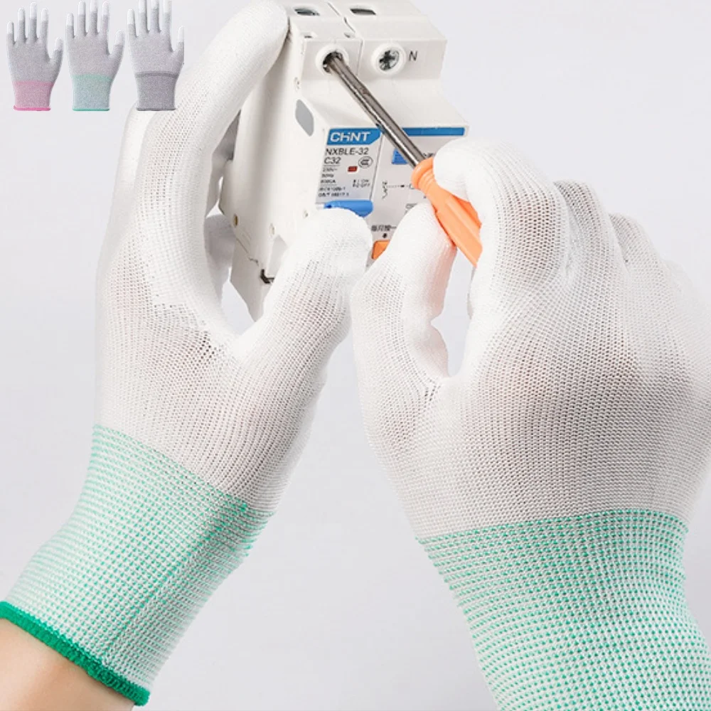 CUSTOM carbon touch screen Anti Static ESD Electronic nylon pu finger coated protection safety working labor gloves for work