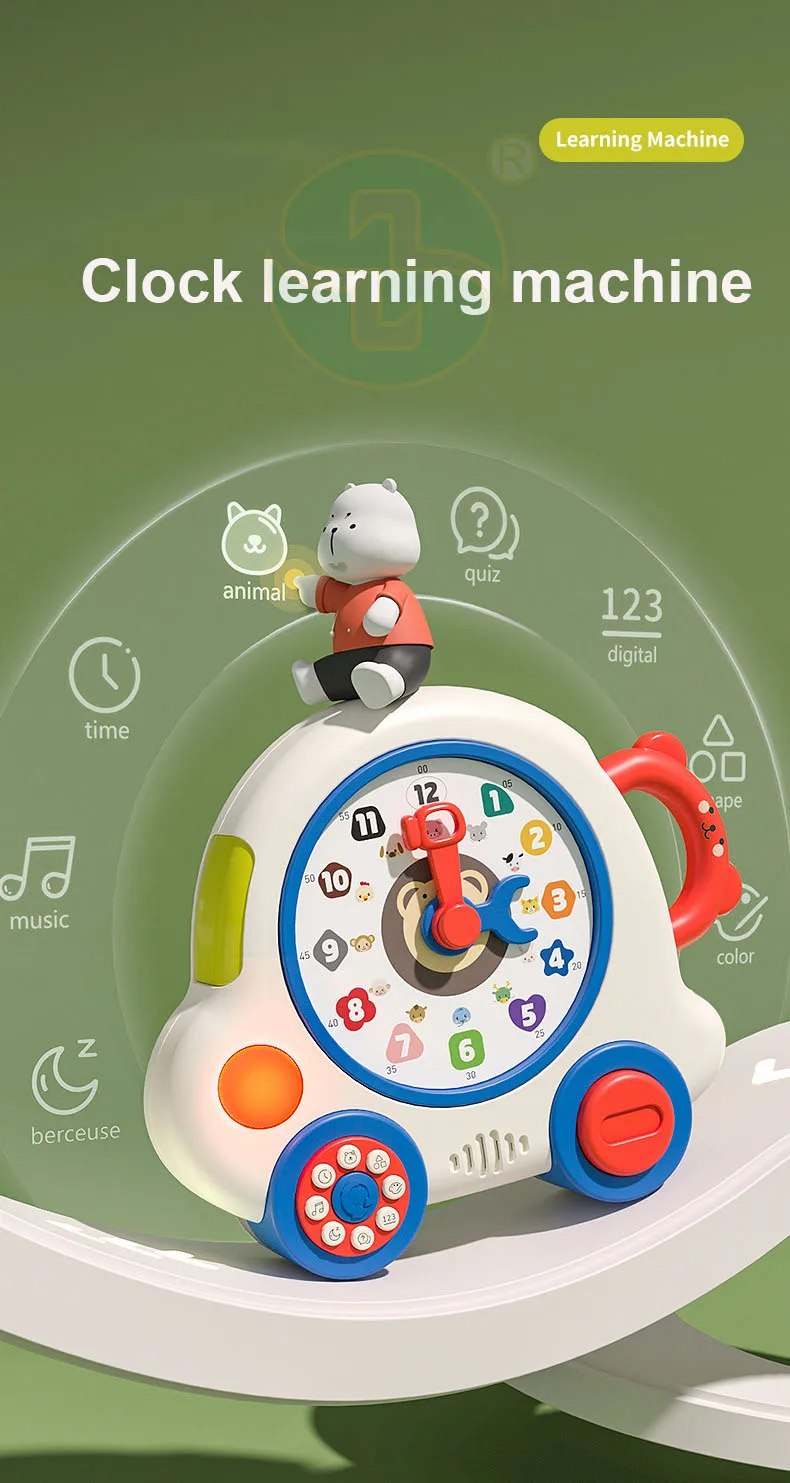 Early Education Montessori Cartoon Kids Learning Clock Matching Cognitive Educational Toy with Music Light