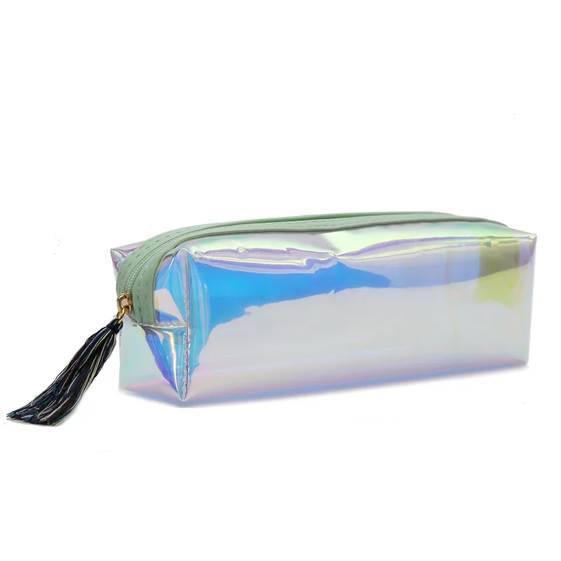 Custom Waterproof School Stationery Office Pencil Case Zipper Pen Pouch Women Travel Holographic Iridescent PVC Cosmetic Bag