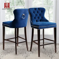 Современный синий бархатный высокий стул для барного стола
