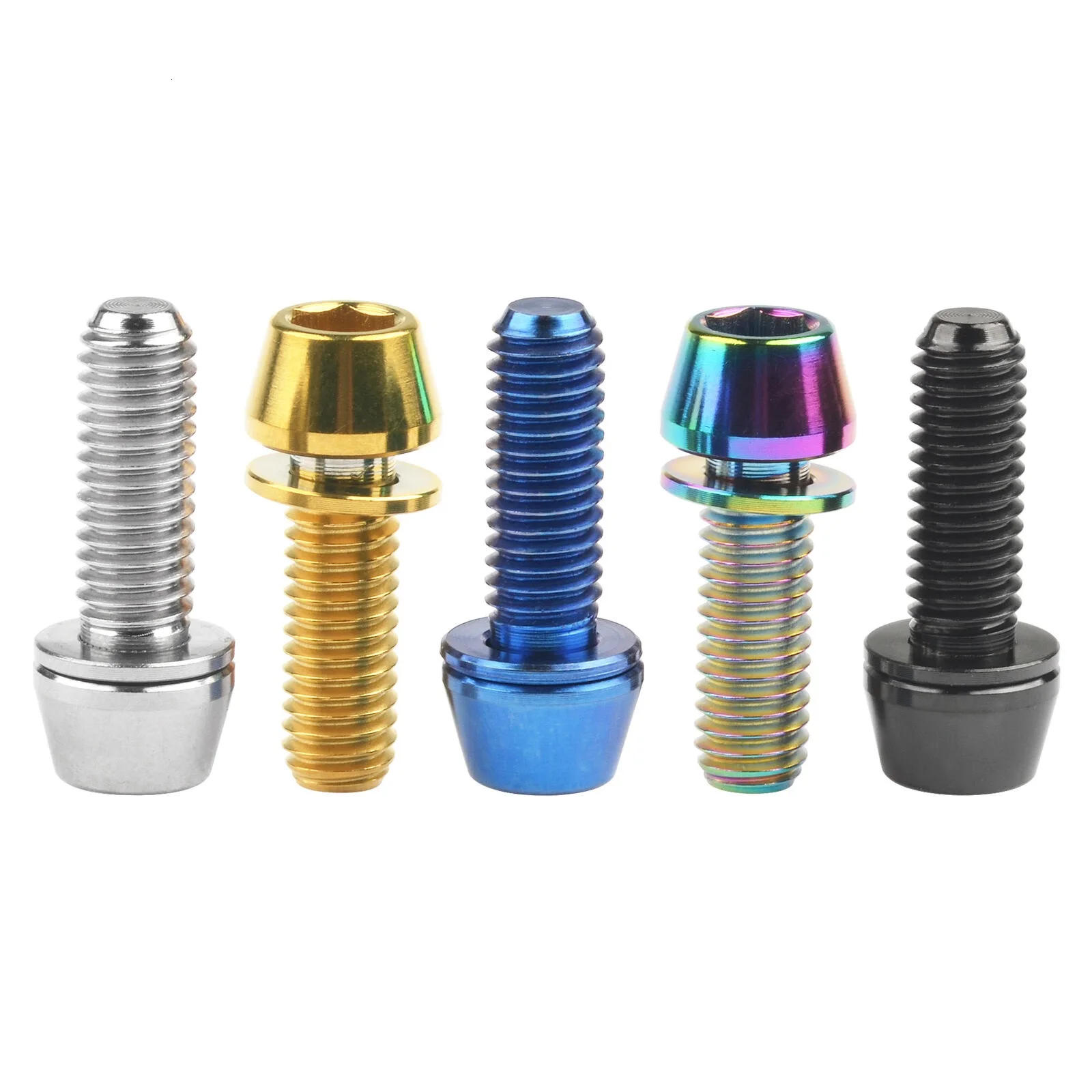6 pcs M5 Titanium Bolt Taper Head Hex Screws With Non-shedding Washer