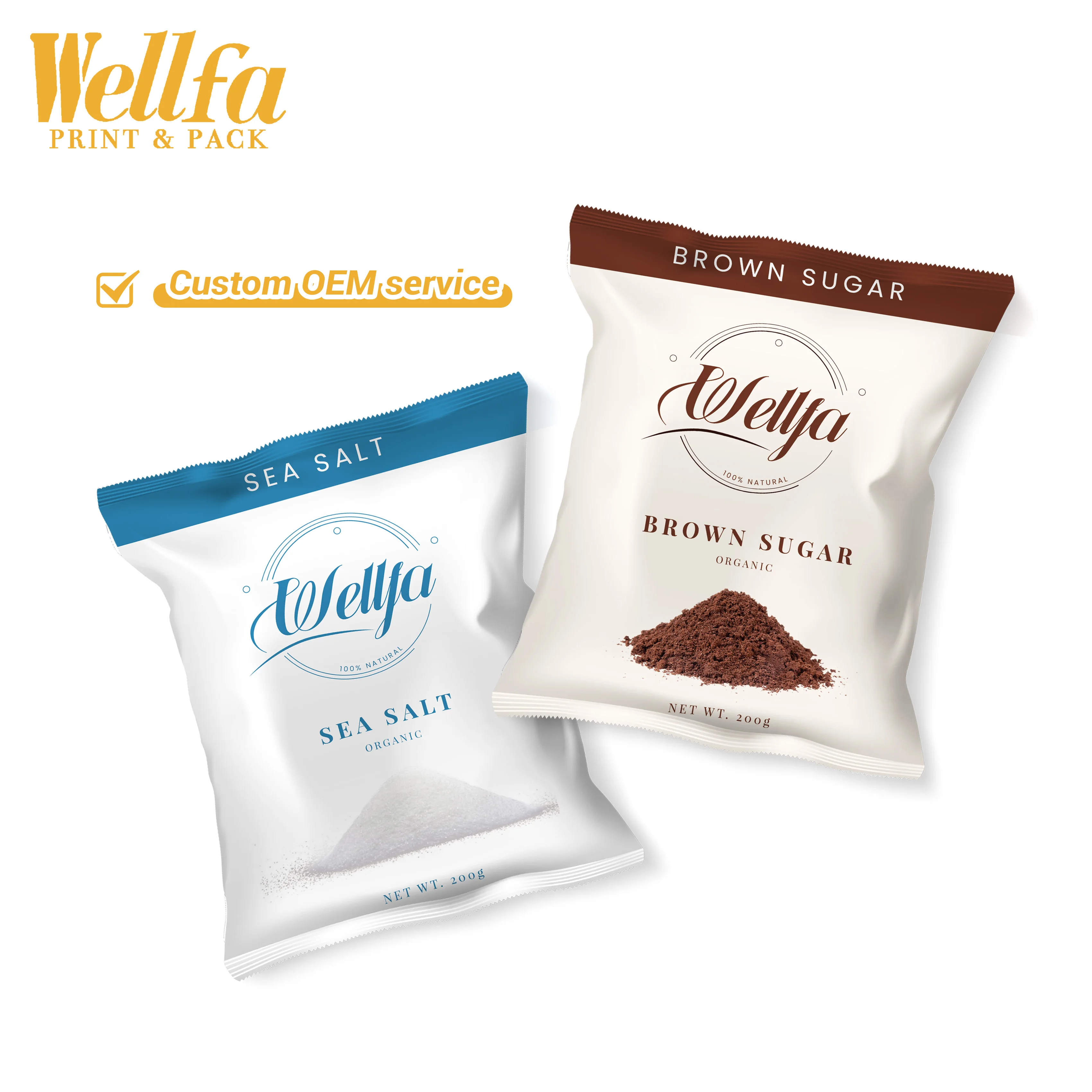 Custom Printing Food Grade Glossy Aluminum Foil Plastic Spice Sugar Sea Salt Powder Sachet Auto Roll Salt Packaging Film