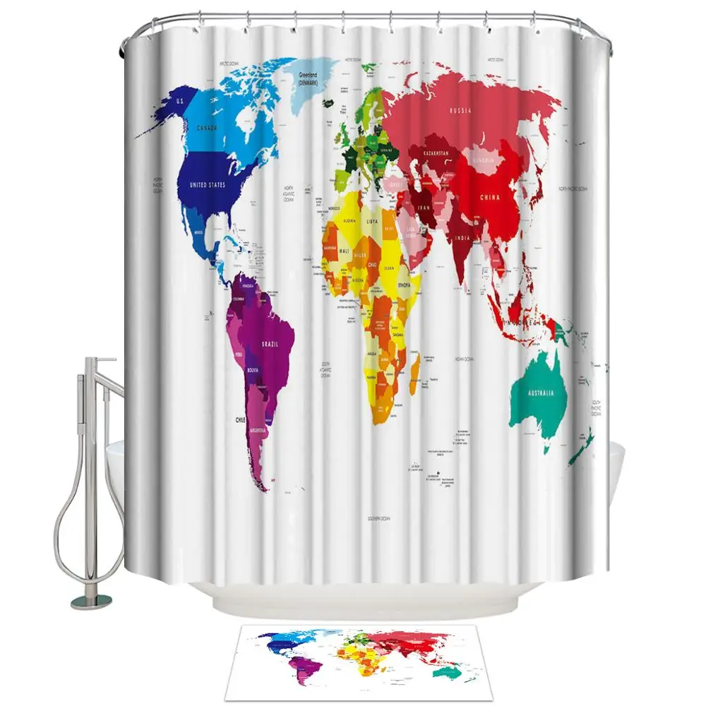 personalized kids free hooks shower curtain bathroom set world map
