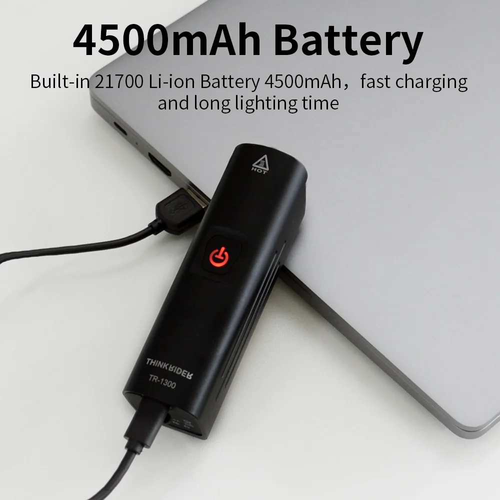 ThinkRider Waterproof 1300 Lumen 4500mAh USB Rechargeable Bike Light Led Front Flashlight Bicycle Light