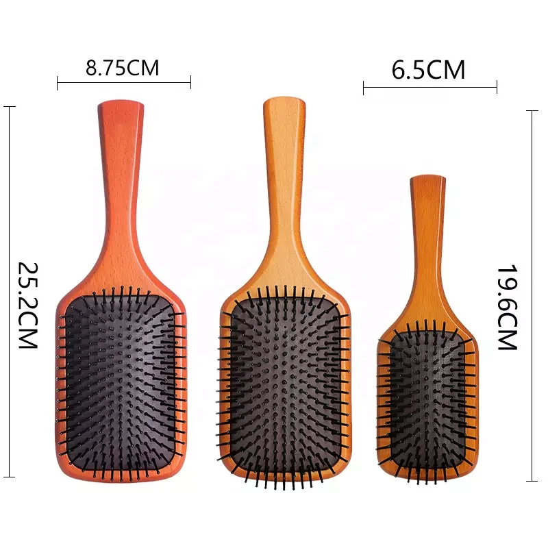 Natural Bamboo Wood Handle Massage Scalp Wooden Paddle Hairbrush Hair Brush Custom Label Antistatic Soft Bristle 100%  Supplier