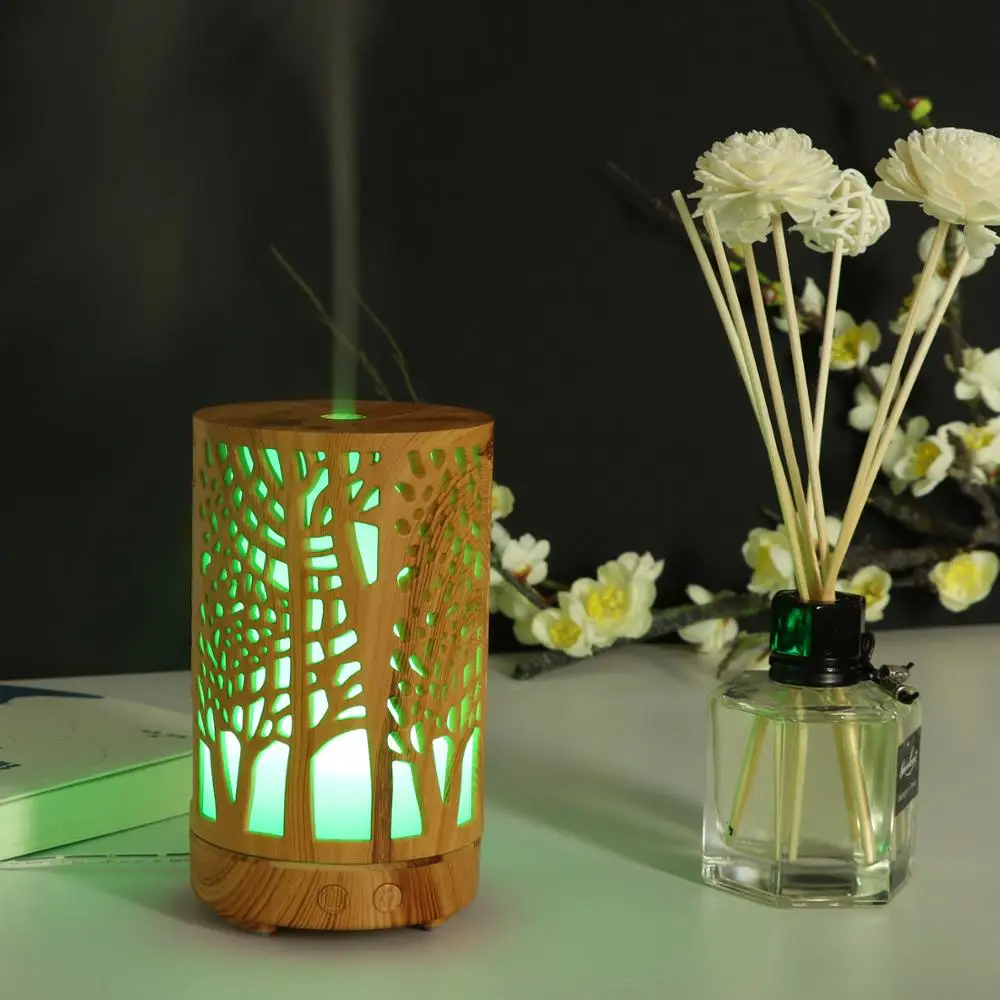 200ml New Room Tree Wood Decorative Mini Aroma Diffuser Essential Oil Humidifier, Desktop Mist Maker Scent Diffuser