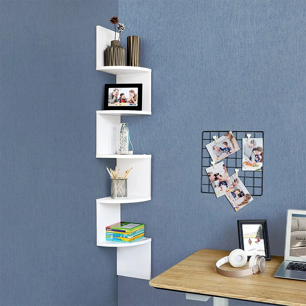 Bulk Selling Home Space Saving Furniture MDF Wood Wooden 5 Layer Corner Wall Shelf For Plant Book Decoration Unit