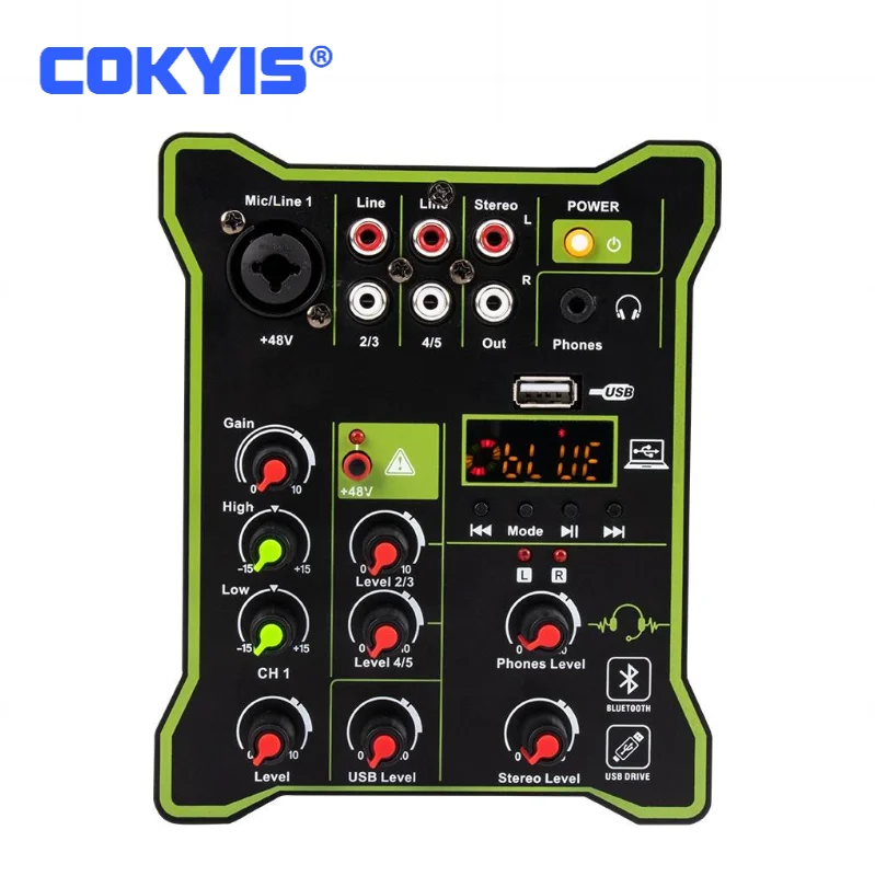 Professional 5 Channel Mixer USB Bluetooth Stage Computer Recording DJ Multi-function Audio Sound Card & Mixer