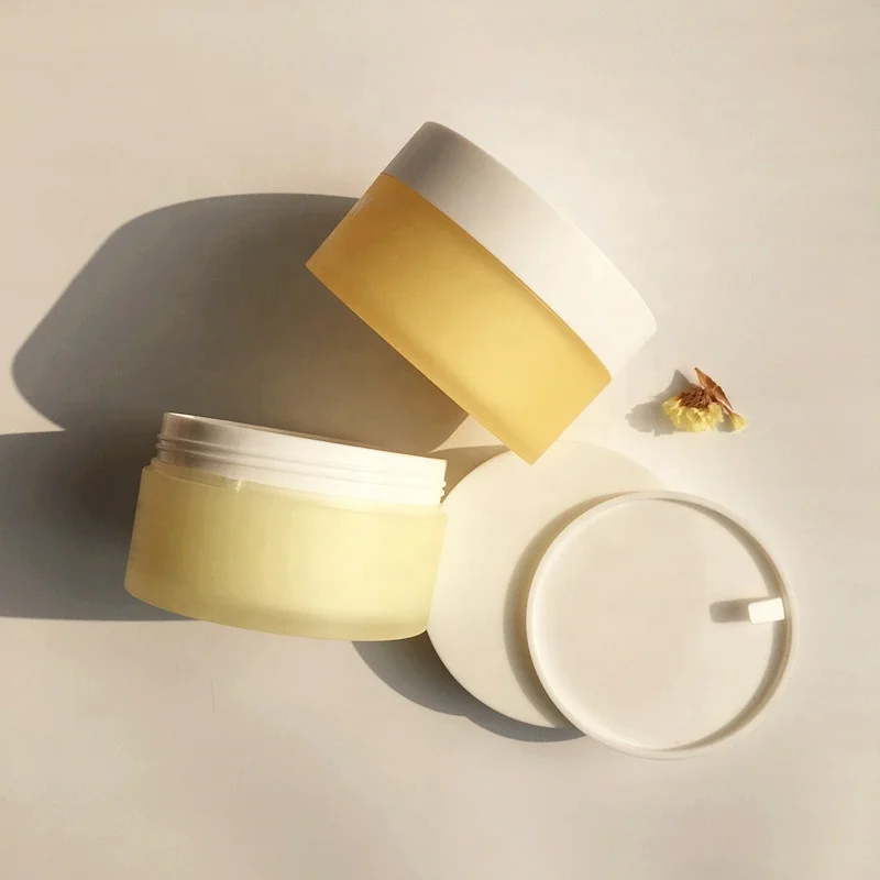 High-end 100ml matte yellow orange double wall PP plastic cream jar for cleansing balm jar with spoon