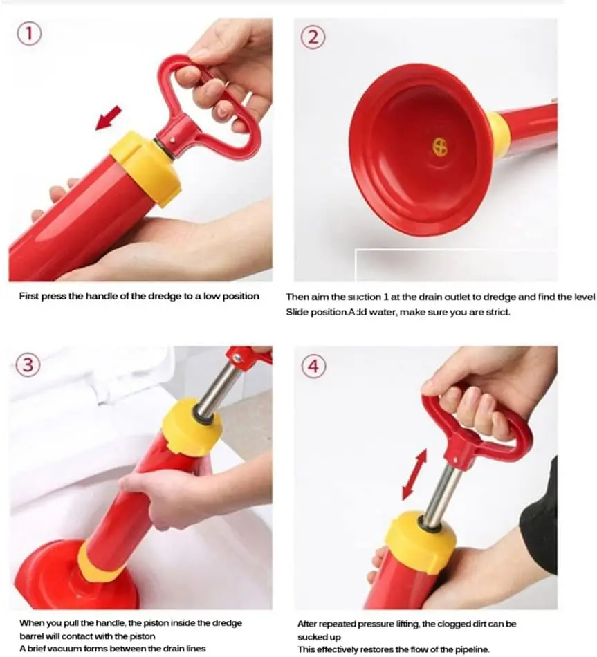 RED Color Drain Buster Toilet Plunger good Suction Good Quality Pump for Bathroom Use