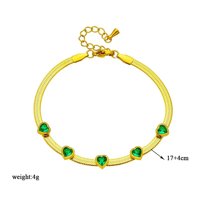 Simple light luxury high sense emerald love zircon accessories snake bone necklace set