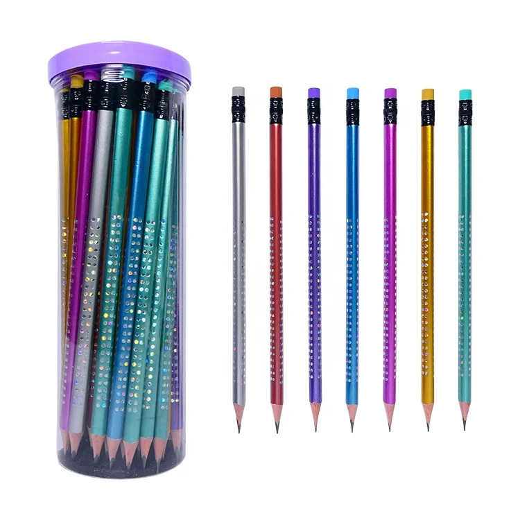 Triangle HB Pencil Black Lead Pencil With Color Eraser & Black Aluminum Hoop