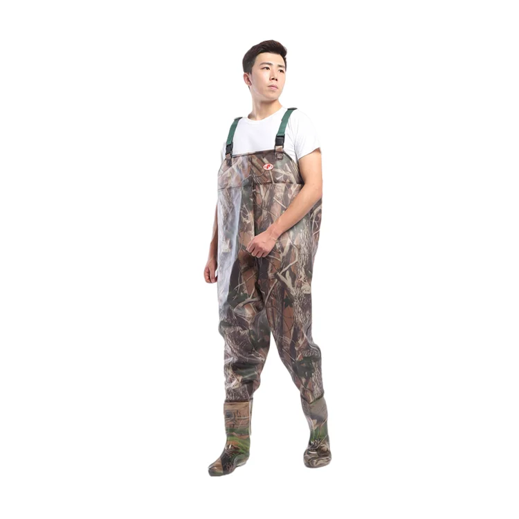 Waterproof Hunting Wader PVC Knitted Fabric Camouflage Chest Fishing Waders With Boots