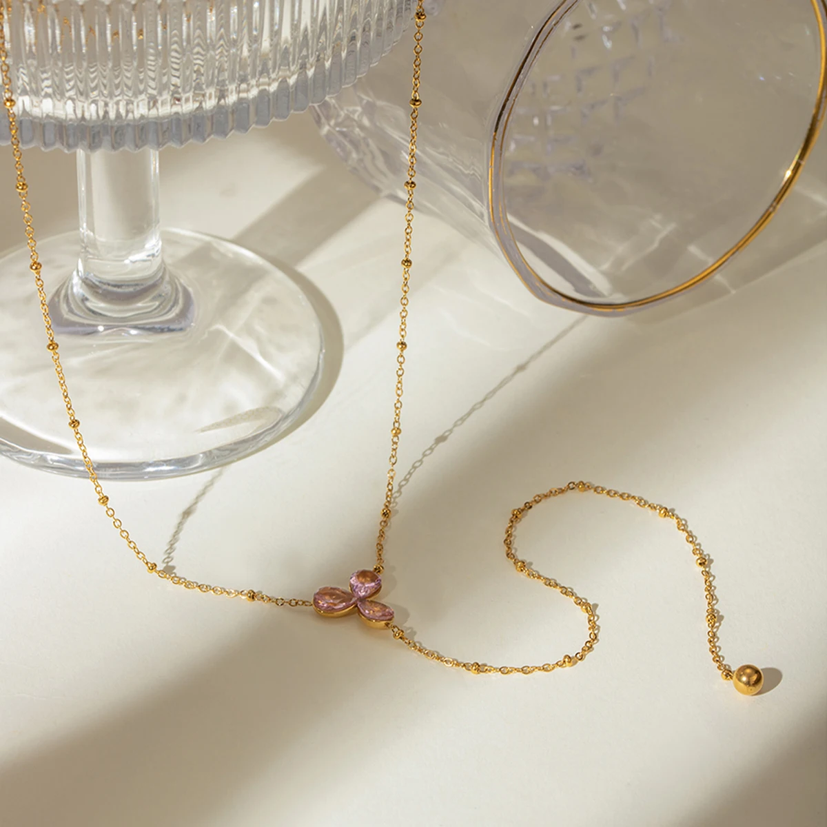 Fashion Simple Stainless steel Jewelry 18K Gold Plated Three Leaf Y Shape Pendant Necklace Bikinis Necklace